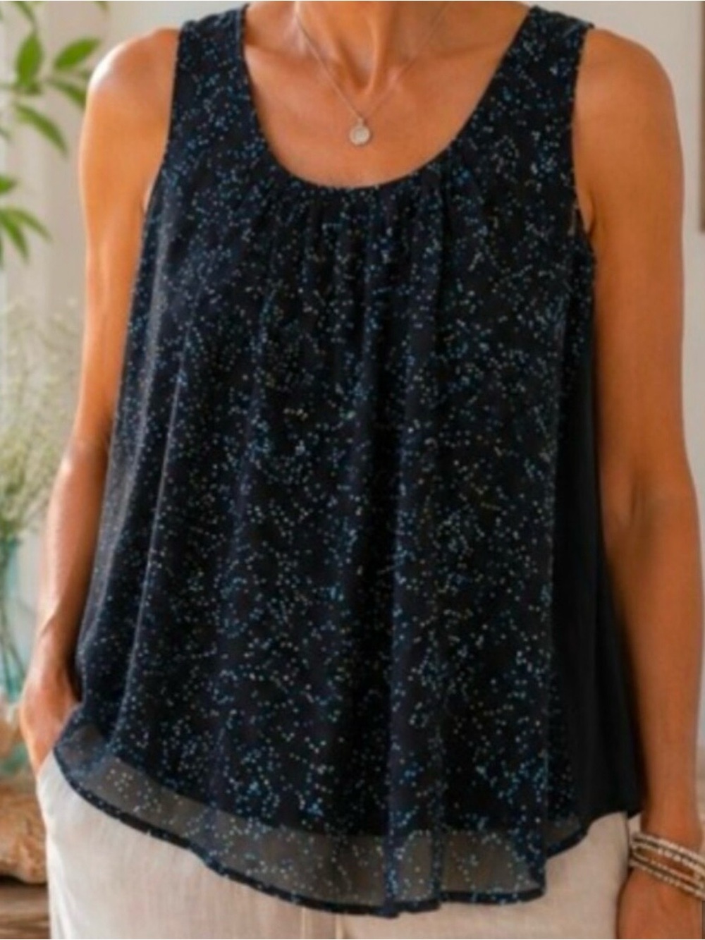 Elle Black Sleeveless Tank with Blue Dot Print